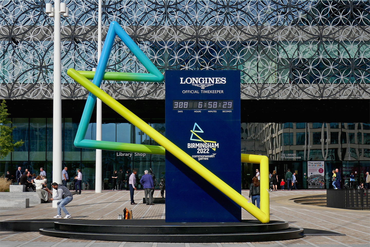 A digital countdown clock shows the time remaining until the Birmingham Commonwealth Games, highlighting a major event in.